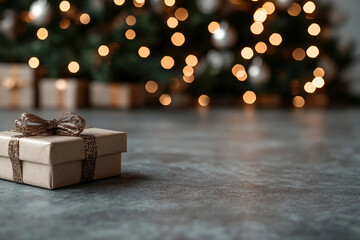 Fototapeta premium Mockup photo of charming giftbox holiday present box with bow xmas surprise, Generative AI