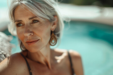 People resting by the poolside swimming in crystal clear turquoise water rich resort summer vacation Generative AI picture