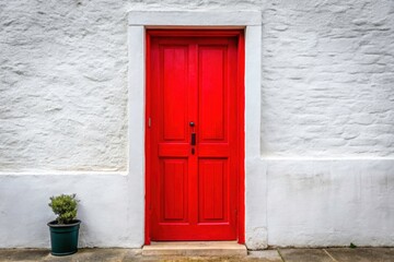 Fototapeta premium Weathered Red Door on White Background - Classic Design Element for Versatile Use