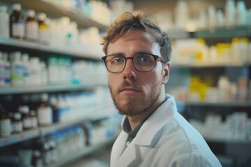 Obraz premium Confident pharmacist at work professional pharmacist in the storage room generative AI