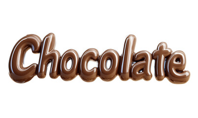 High-quality 3D render of the word 'Chocolate' written in melted chocolate style font. Perfect for dessert, food, or confectionery-themed projects.