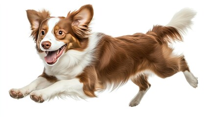Fototapeta premium A dog running joyfully across a field, isolated on white background.