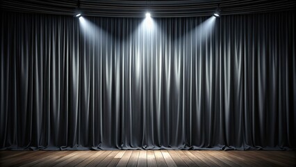 Stage with black curtain and spotlight
