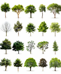 A collection of 20 different tree illustrations, isolated on a white background.