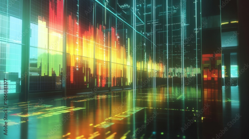 Poster Futuristic Data Visualization in Modern Office Space
