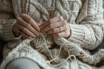 Generative AI illustration, multicolored knitwear knit tools knitting hobby clothes craft