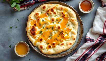 Algerian Matlou Bil Aassel Honey Flatbread with Honey Drizzle (Algerian Cuisine)