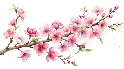 Fototapeta premium watercolor cherry blossom branch on white background