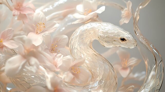 Traditional Chinese New Year transparent white snake illustration poster background