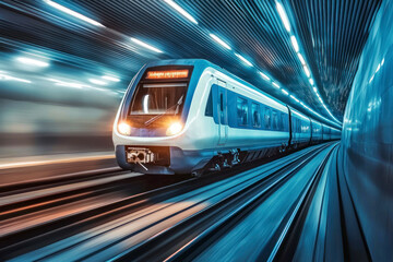 Fototapeta premium Train moving in Tunnel.