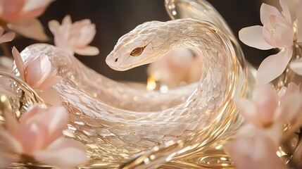 Traditional Chinese New Year transparent white snake illustration poster background