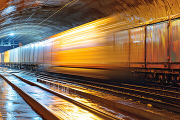 Obraz premium Train moving in Tunnel.