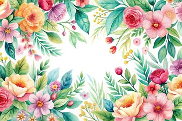 Obraz premium Watercolor-inspired floral pattern of blooming flowers and leaves, color scheme, soothing, feminine style