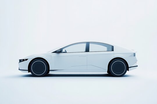 Minimalist design electric car profile on white
