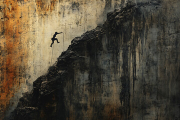 Powerful depictions of individuals overcoming challenges, featuring people climbing steep, rugged terrain or breaking through physical and metaphorical obstacles.