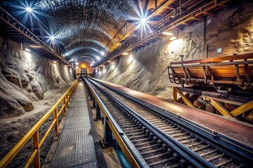 Obraz premium Wide-Angle belt conveyor in mine shaft