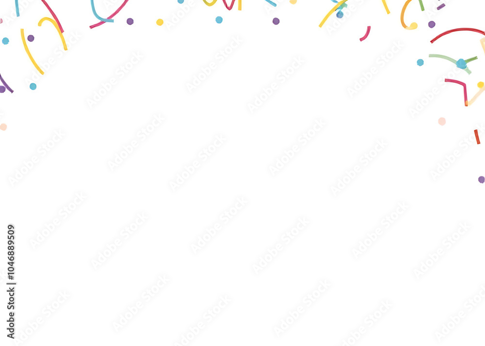 Poster Colorful confetti streamers create a lively party atmosphere on a crisp white background.