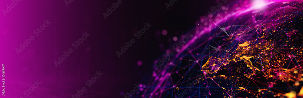 Aufkleber Global digital network connecting continents in a vibrant web of data