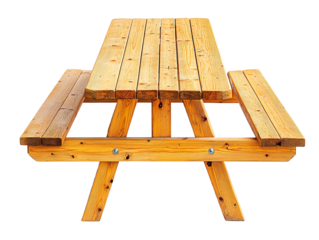 a wooden picnic table with benches