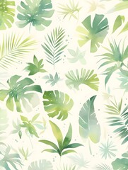 Fototapeta premium A watercolor painting in light pastel colors featuring various plants in a simplified pattern