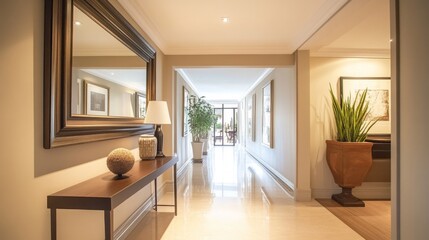 Elegant Hallway with Modern Decor and Natural Light