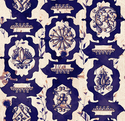 Fototapeta premium purple bohemian and vintage flower and leaf pattern, seamless repeating