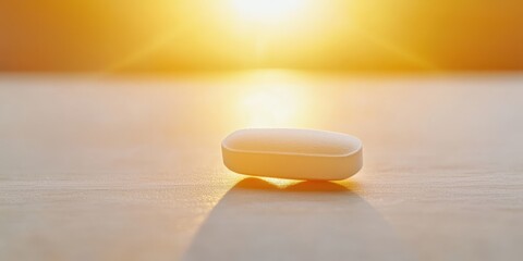 Soap bar on surface with warm sunlight background
