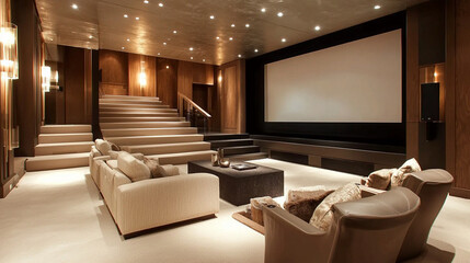 a modern home theater with a high-definition LED 