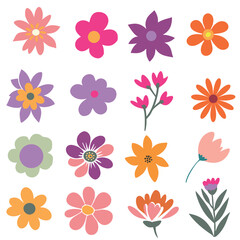 Set of flowers icon. Colorful botanical flowers background. style for banners, wallpaper, posters, websites, online shopping.Vector illustration design and creative idea,eps 10.	
