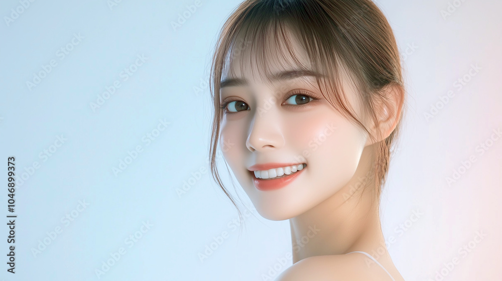 Poster 美肌の若くて可愛いアジア女性モデル｜笑顔で白い歯が輝く美容ポートレート