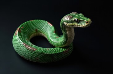 Fototapeta premium striking close-up of green snake with bronze stripe