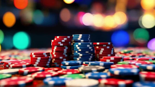 Casino chips close-up, blurred background