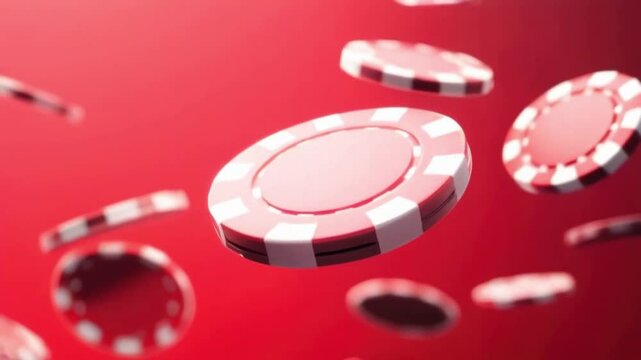 Casino chips close-up, flying, blurred background