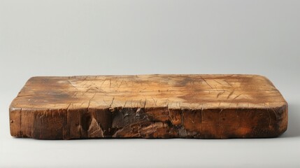 Fototapeta premium The cutting board is made of wood and shows significant signs of wear and use