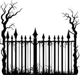 Scary creepy Halloween fence, graveyard fencing. PNG