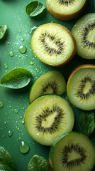 Fototapeta premium Image of fruits on a green background,The design should use bold typography to highlight the theme of free speech or healthy eating against a white space.