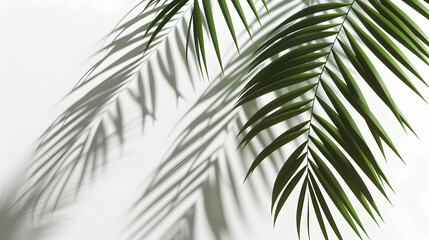 Obraz premium Palm leaves casting shadows on white background.