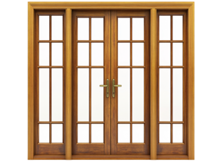 a double door with glass panes
