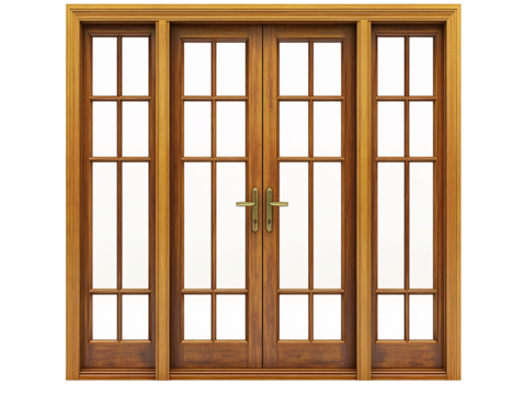 a double door with glass panes