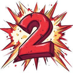 vibrant red number 2 in bursting star anime-style cartoon