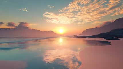 Fototapeta premium Serene Sunset Over a Rocky Shoreline