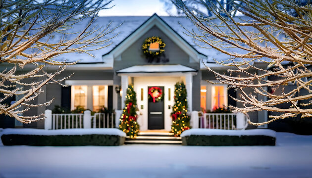 Branches form a festive Christmas frame around the home exterior. _1(176)