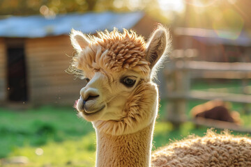 Obraz premium Generated AI portrait of cute alpaca lama