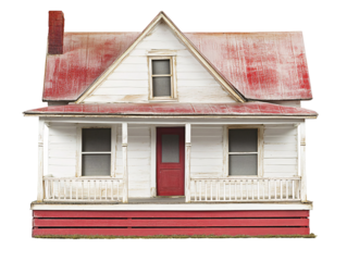 a white and red house