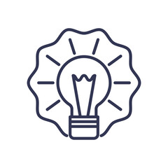 Light bulb with rays symbolizes creativity and innovation.