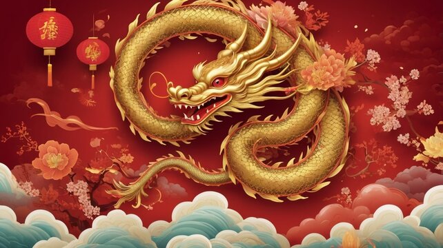 an illustration representing the Year of the Dragon for Chinese New Year