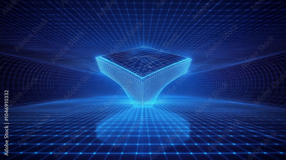 Poster a blue cube is floating in a blue background