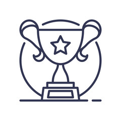 Line art of a trophy with a star symbolizes success and achievement.