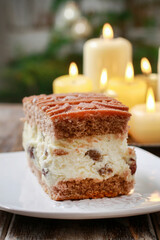 Traditional christmas cheesecake with chocolate topping.