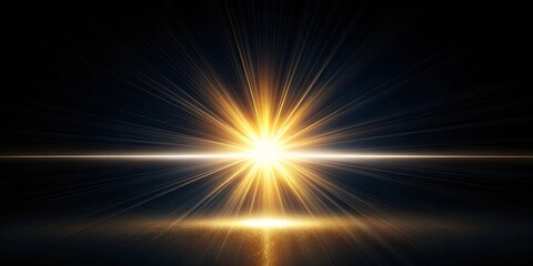 Obraz premium A radiant burst of light emerges from the horizon, casting a golden glow across the darkened expanse.